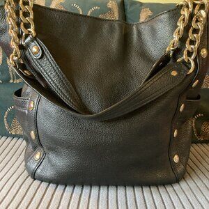 Micheal Kors - Delaney Black Leather With Gold Accents Tote Handbag - Large